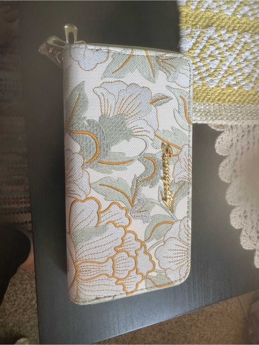 Floral Zip Wallet - Cream, Gold & Sage - Branded Accent